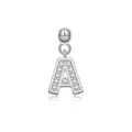 Silver letter A pendant charm with cubic zirconia pavé for DIY necklace and bracelet - Letter A / White Gold