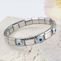 Bracelet modulaire italien en acier inoxydable avec maillons œil bleu porte-bonheur - Œil Blanc Argent