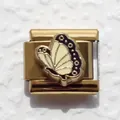 Gold plated stainless steel Italian charm bracelet link with a butterfly enamel charm - Butterfly