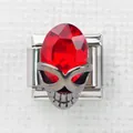 Bracciale modulare italiano gotico con cristallo rosso e maschera di teschio in argento - Teschio con Gemma Rossa Argentato (3)