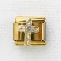 Italienisches Gold-Modular-Charm mit strukturiertem Kreuz und Kristall für Armbänder - Gold Einzelstein Kreuz Stil (14)