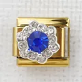 Italian charm link with a blue crystal flower design in a golden metal setting - Blue Floral(8)