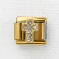Italienisches Charm-Glied mit vergoldetem Kreuz und funkelnden Kristallen für Modularmbänder - Gold Sechs Steine Kreuz Stil (15)