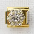 Italian style gold flower charm for modular bracelet with central gemstone and crystals - Flower Cluster(9)