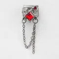 Modulo per bracciale italiano con cuore alato, gemma rossa e catenine in acciaio - Catena di Cuore con Gemma Rossa Argentata (5)