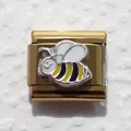 Detailed close-up of a gold-plated bee charm link for Italian modular DIY bracelets - Bee