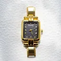 Orologio al quarzo vintage quadrato dorato da donna con quadrante nero e cinturino in metallo - Quadrante Nero Oro