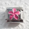 Italian charm link with pink enamel flower on silver stainless steel modular bracelet - Pink Enamel Flower (2)