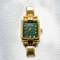 Orologio quadrato retrò da donna in oro con quadrante verde e cinturino in metallo - Quadrante Verde Oro