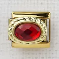 Italian charm link featuring a red oval faceted gemstone in a gold-plated setting - Red Oval Rope Border(11)