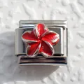 Italian charm bracelet link with red enamel flower on stainless steel base - Red Enamel Flower Style 2 (3)