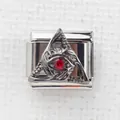 Charm modulare italiano in acciaio inox con pietra rossa e incisione a occhio gotico - Occhio che Tutto Vede Vintage Gemma Rossa (8)