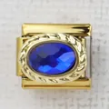 Italian modular charm in gold finish with an oval blue gemstone and braided edge design - Blue Oval Stone(13)