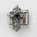Maglia charm italiana con croce giglio d'argento e gemma verde scuro centrale - Giglio con Gemma Scura (10)