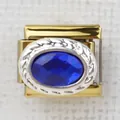 Italian style gold and silver charm link with a faceted deep blue gemstone oval - Deep Blue Oval Stone(14)