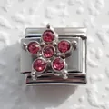 Italienisches Armband-Modul aus poliertem Edelstahl mit rosa Kristallstern - Rosenrot Strass Stern (6)