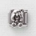 Edelstahl Armband Charm im italienischen Stil mit einem Vintage Silber Bär Motiv - Silber 'Nichts Sehen' Bär Stil (21)