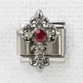 Maglia per bracciale italiano in acciaio inossidabile con croce in cristallo rosso - Giglio con Gemma Rossa (11)