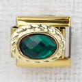 Italian style modular bracelet charm with green faceted gemstone in golden finish - Green Oval Stone(15)
