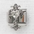 Maglia per bracciale modulare italiano in acciaio inox con cuore e croce in zircone - Croce Cuore Gemma Chiara (12)