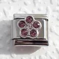 Italienisches Charm-Glied mit silberner Blume und violetten Strasssteinen - Lila Strass Blume (8)