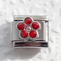 Italienisches Charm-Glied mit roter Kristallblume auf poliertem Edelstahl - Roter Strass Blume (9)