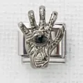 Charm modulare italiano in acciaio inossidabile con mano di Hamsa e pietra nera - Mano di Fatima Gemma Nera (14)