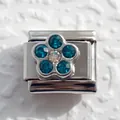 Italienisches Charm-Glied aus Edelstahl mit blauem und klarem Kristall-Blumendekor - Dunkelblau Strass Blume (10)