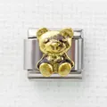 Italienisches Charm-Modul aus Edelstahl mit einem goldenen 3D-Bären-Anhänger - Silber Basis Gold Sitzender Bär (25)