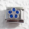 Italienisches Charm-Glied mit silberner Blume und blauen Kristallen für DIY-Armbänder - Blau Strass Sechsblättrige Blume (12)