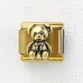 Italienisches modulares Glied in Gold mit einem 3D-Bären und schwarzer Emaille-Verzierung - Gold Emaille 3D Bär (26)