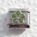 Italienisches Charm-Armbandglied aus Edelstahl mit grünen und klaren Strassblumen - Grasgrün Strass Blume (13)