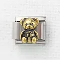 Italienischer Charm für Modularmband mit 3D-Goldbär auf Edelstahlbasis glänzend - Silber Basis Gold Fliege Bär (27)
