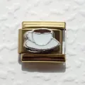 Macro de charm italiano de acero inoxidable dorado con taza de café en esmalte blanco - Café 2