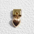 Golden Italian heart charm for modular link bracelets with high-polished mirror finish - Glossy 3D Dropped Heart Style