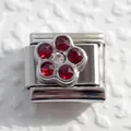 Italienisches Armband-Modul aus Edelstahl mit einer Blume aus roten Schmucksteinen - Roter Strass Fünfblättrige Blume Stil 2 (15)