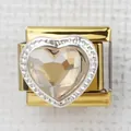 Italian modular gold bracelet link featuring a champagne heart crystal and small stones - Champagne Heart(29)