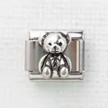 Italienisches Armband-Modul mit geprägtem Teddybären aus hochwertigem Edelstahl - Silber Vintage Fliege Bär (29)