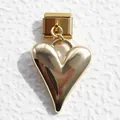 Detailed view of a polished gold heart pendant charm for Italian modular bracelets - Polished Smooth Heart
