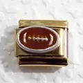 Polished gold stainless steel Italian charm bracelet link with rugby ball design - Rugby Ball