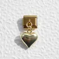 Close-up of a 9mm gold heart pendant charm link for Italian modular bracelets - Rounded Glossy Gold Heart Style