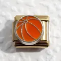 Gold-plated Italian modular basketball charm link for DIY stretch bracelets - Basketball Style 1