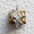 Herz-Kristall-Charm im italienischen Stil mit Silberstern-Rahmen für Armbänder - Gold Silber Zweifarbig Herz Edelstein (32)