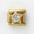 Italienisches Modul-Charm mit Stern und Kristallen in poliertem Gold-Finish - Gold Sechs Steine Stern (34)