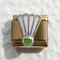 Macro shot of gold stainless steel Italian charm with badminton shuttlecock design - Badminton
