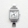 Classic silver stainless steel square quartz watch with Roman numerals on sunray dial - Square Sunray Silver White Dial Roman Numerals Style