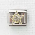 Edelstahl-Armbandmodul im italienischen Stil mit goldenem Stern und klarem Zirkonstein - Silber Basis Gold Mehrstein Stern (35)