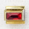 Italian style gold-plated modular charm with rectangular ruby-colored crystal inlay - Red Rectangle(39)