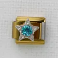 Italienisches Charm-Glied mit goldenem Sockel und blauem sternförmigem Kristallzentrum - Gold Blaue Hauptstein Sternform (36)