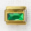 Italian style gold plated stainless steel modular charm link with a green emerald gem - Green Rectangle(41)